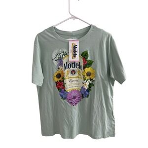 Modelo Especial Beer Floral Graphic T-Shirt Sage Green Small NWT
